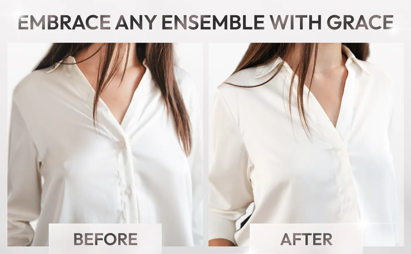 Embrace any ensemble with grace — before and after wearing SlickNipps under a white shirt